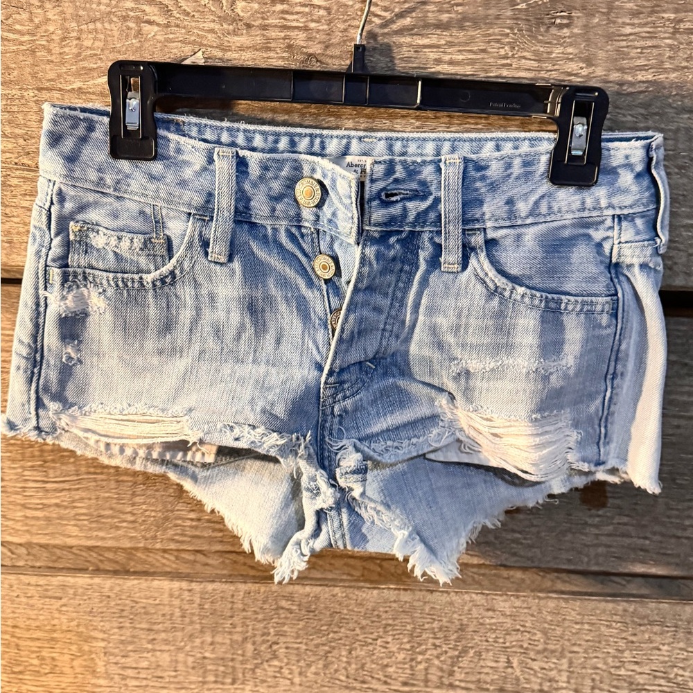 Abercrombie & Fitch Distressed Light Blue Jean Shorts